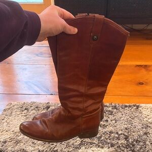 Frye Melissa cognac leather button boots knee high